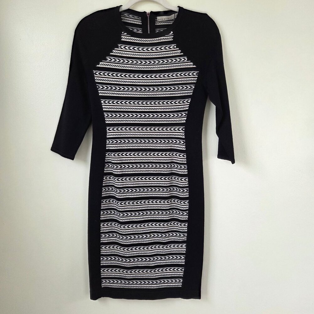 NWT Karen Millen Knitted Geometric Black and White Dress Size 3/M